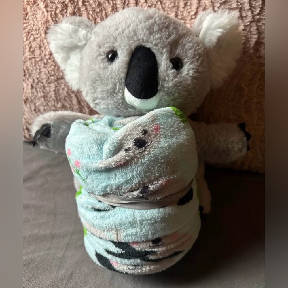 Gray Koala Plush Toy with Blanket